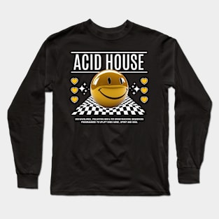 ACID HOUSE  - 3d Smiley checkered floor (White) Long Sleeve T-Shirt